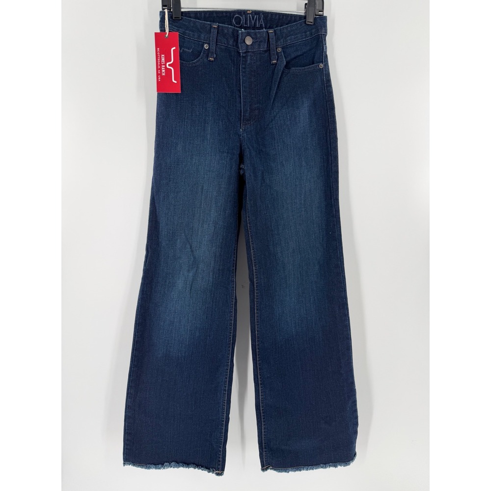 Kimes Ranch Olivia High Rise Wide Leg Jeans Dark Wash Raw Hem Size 6/32 NEW